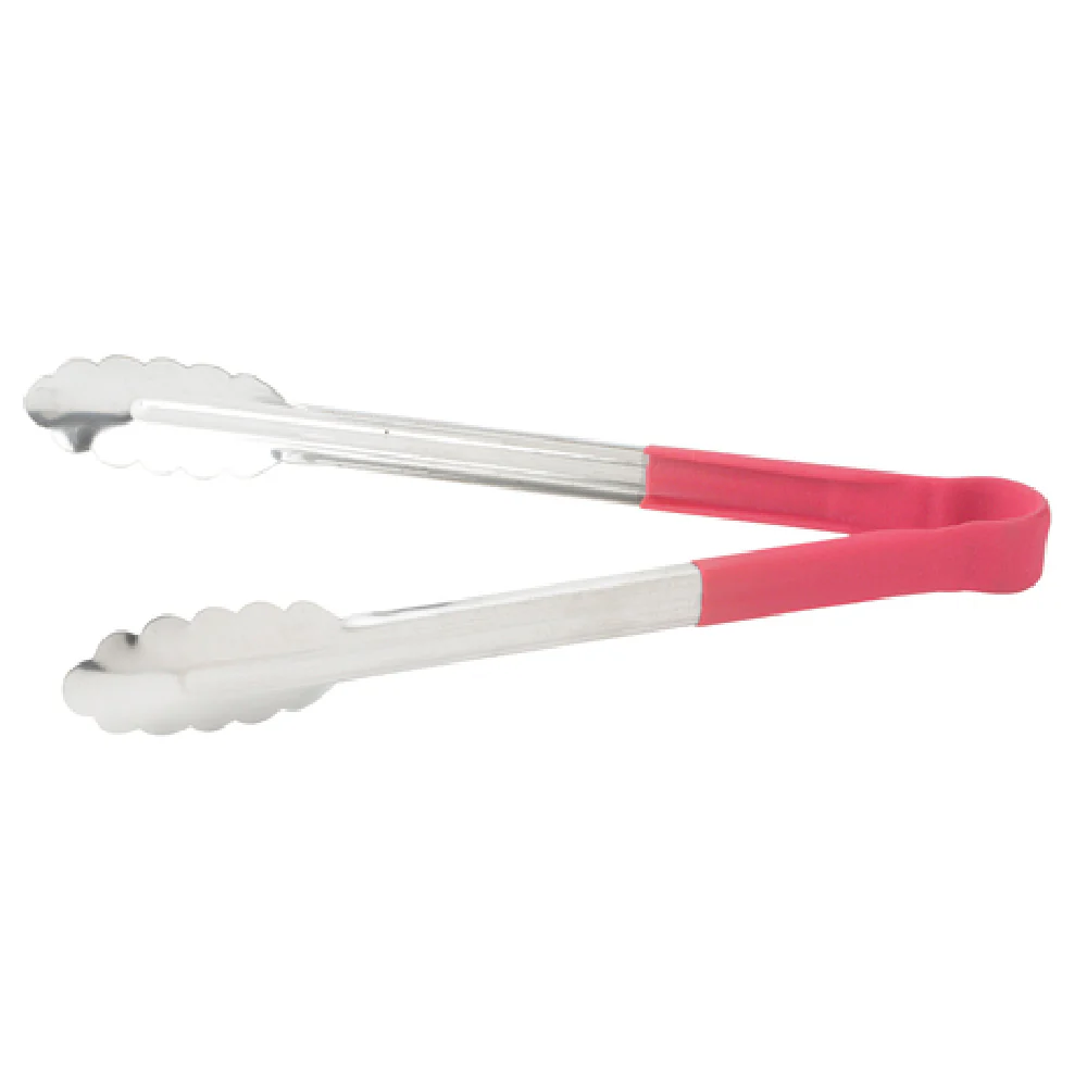 Winco UT-12HP-R 12 Inch Heavy Duty Plastic Handle Tongs Red Stainless Steel