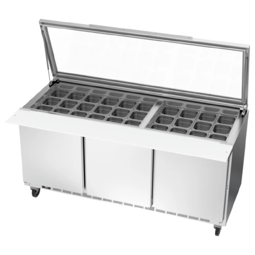 Beverage Air SPE72HC-30M-STL 72 Inch Mega Top Refrigerated Counter with Three Sections