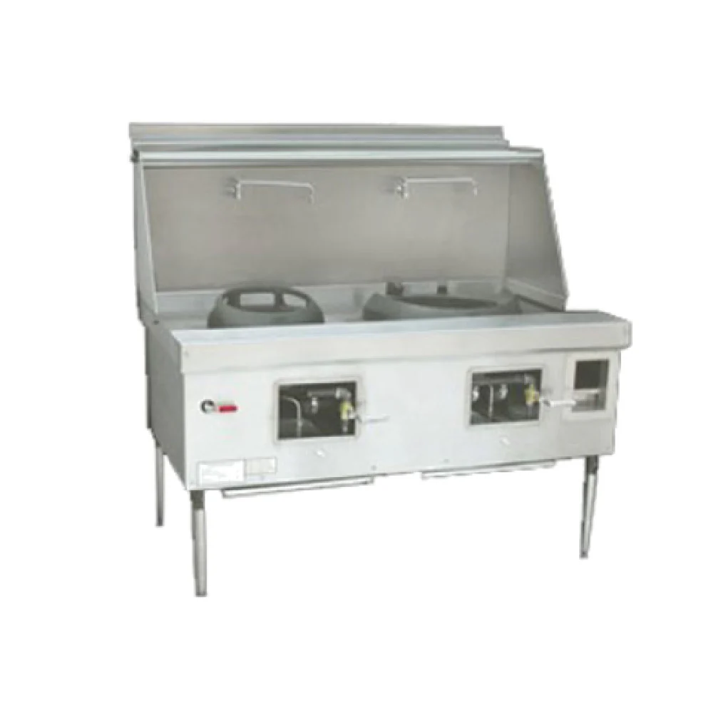 Town E-2-SS 60 Inch EcoDeck Gas Wok Range with Water Wash Bar 2 Burners