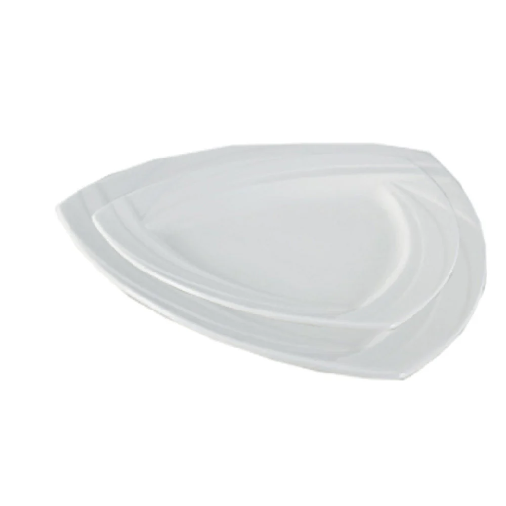 Yanco MM-12-TR 12 Inch Porcelain Embossed Triangular Plate with Microwave and Oven Safe