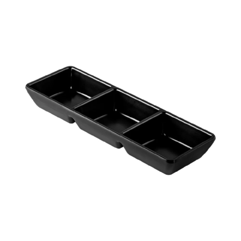 CAC China XCND-3T9-MK 8-1/2 Inch Dish 3oz Matte Black 3 Compartment China CAC China XCND-3T9-MK 8-1/2 Inch Dish 3oz Matte Black 3 Compartment China