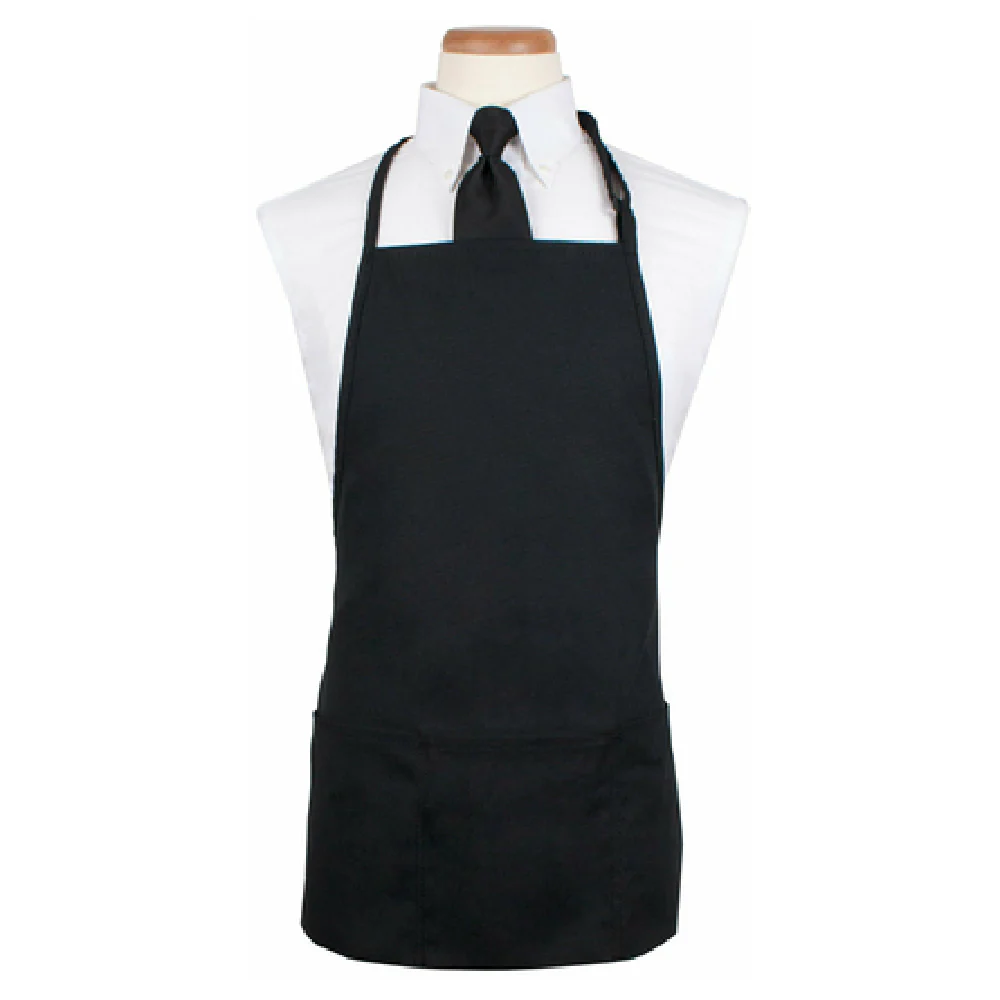 John Ritzenthaler Company 3PBIABKFP 26 Inch Bib Apron Black Polyester with 3 Pockets