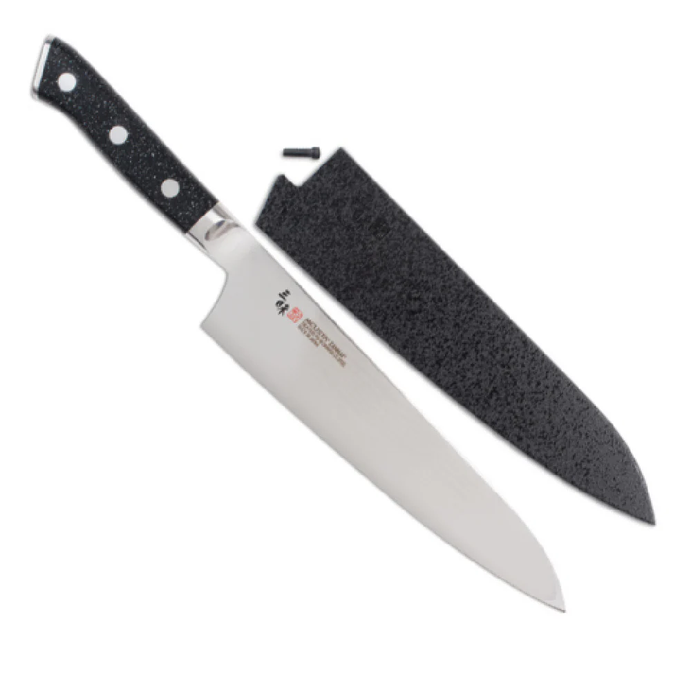 JB Prince Z303 8.2 Inch Chef Knife Stainless Steel Corian Handle Black Lacquer Saya