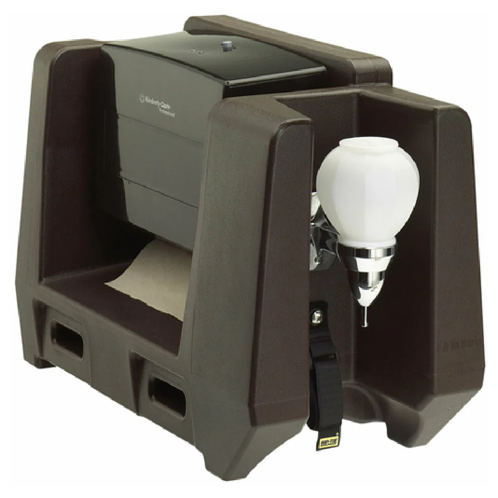 Cambro HWATD131 12 Inch Handwashing System Portable Plastic Dark Brown with Paper Towel and Soap Dispenser
