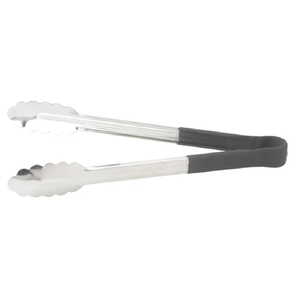 Winco UT-9HP-K 9 Inch Utility Tongs for Cold Food Service Black Plastic Handle Stainless Steel