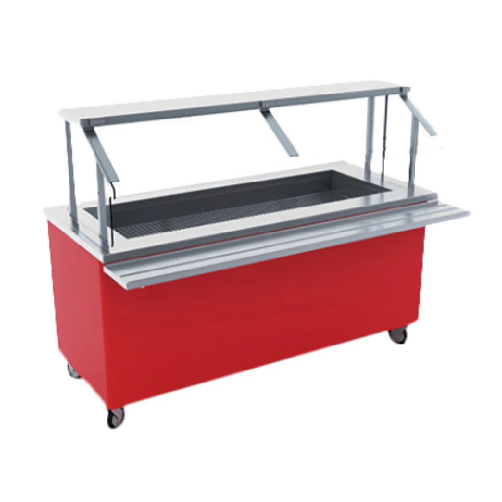 Low Temp Industries 74-CFI 74-3/8 Inch Ice Cooled Serving Counter Stainless Steel Top with 5 Pans Low Temp Industries 74-CFI 74-3/8 Inch Ice Cooled Serving Counter Stainless Steel Top with 5 Pans