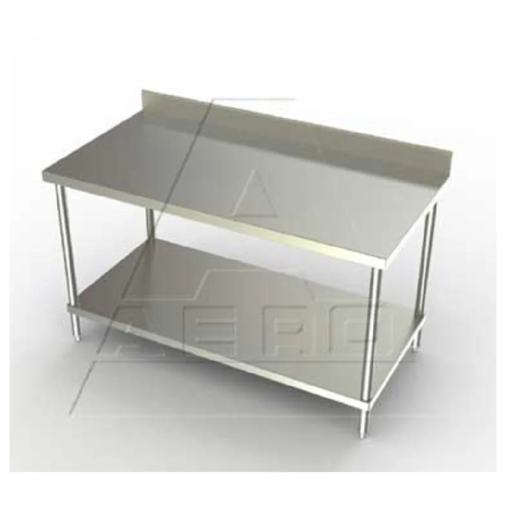 AERO Manufacturing 2TSB-30120 120 Inch Premium Work Table 14 Gauge Stainless Steel Top with Backsplash AERO Manufacturing 2TSB-30120 120 Inch Premium Work Table 14 Gauge Stainless Steel Top with Backsplash