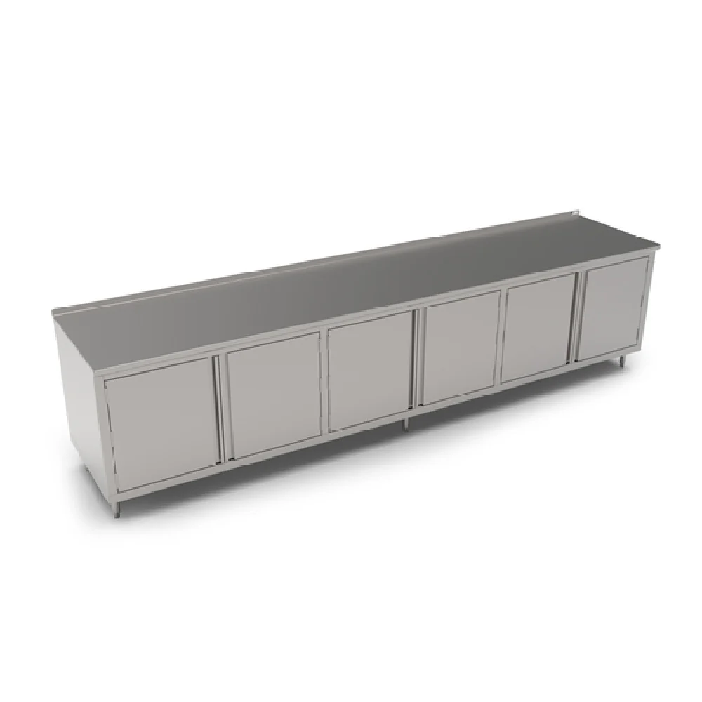 John Boos 4CH4R1.5-24144 144 Inch Work Table 14 Gauge Stainless Steel Cabinet Base with Hinged Doors