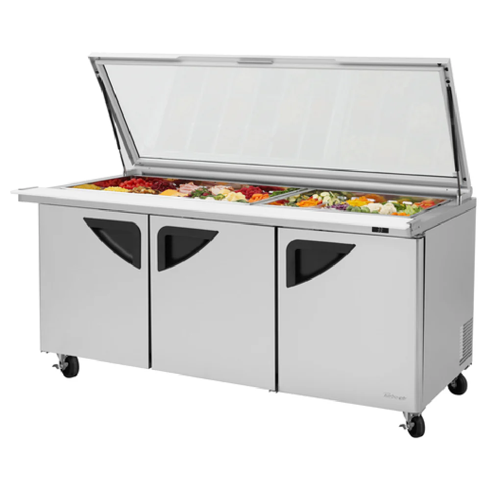Turbo Air TST-72SD-30-N-GL 72 Inch 23 Cu Ft Refrigerated Counter Mega Top Unit with Glass Lids