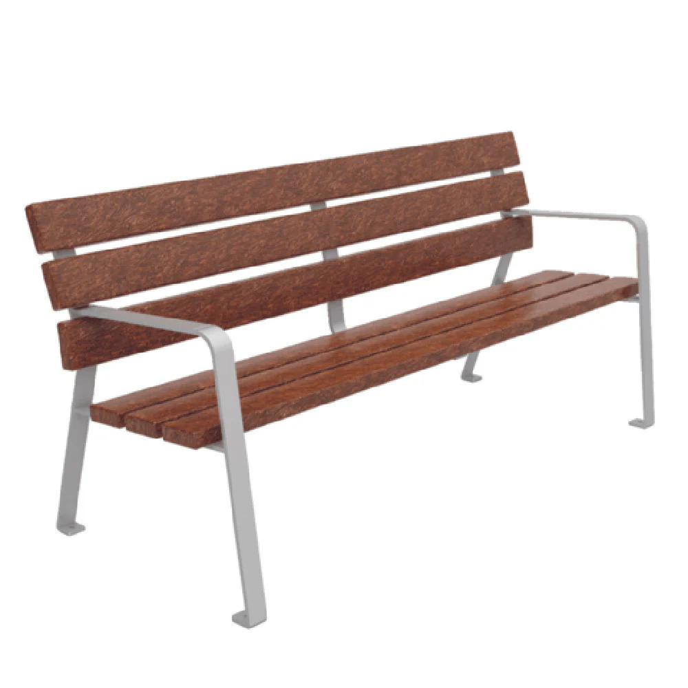 Emuamericas Llc U362 71 Inch Outdoor Bench 100 Percent Recycled Poly Slats Ferrus Treated Steel Frame Silver RAL 9006