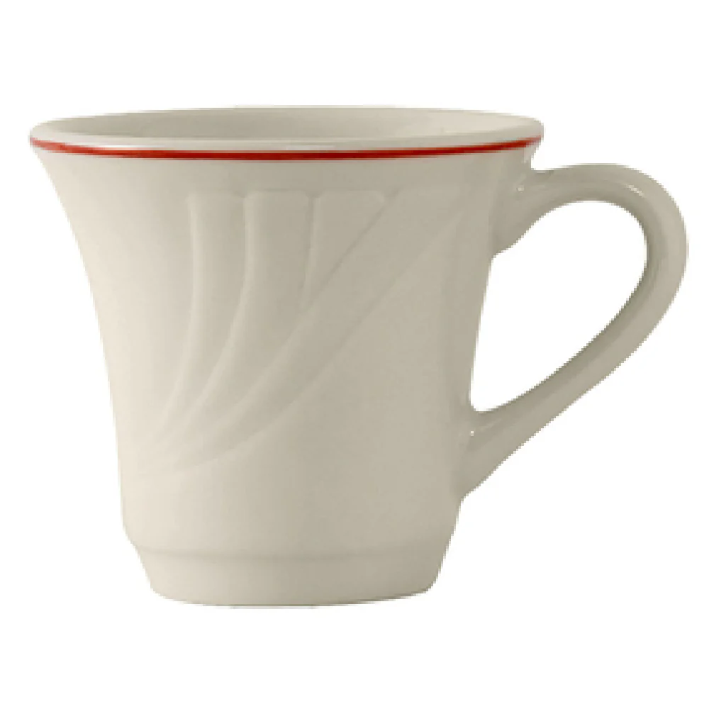 Tuxton YBF-070 Cup 6 Oz Eggshell with Berry Band Ceramic - 3-3/8 Inch Diameter