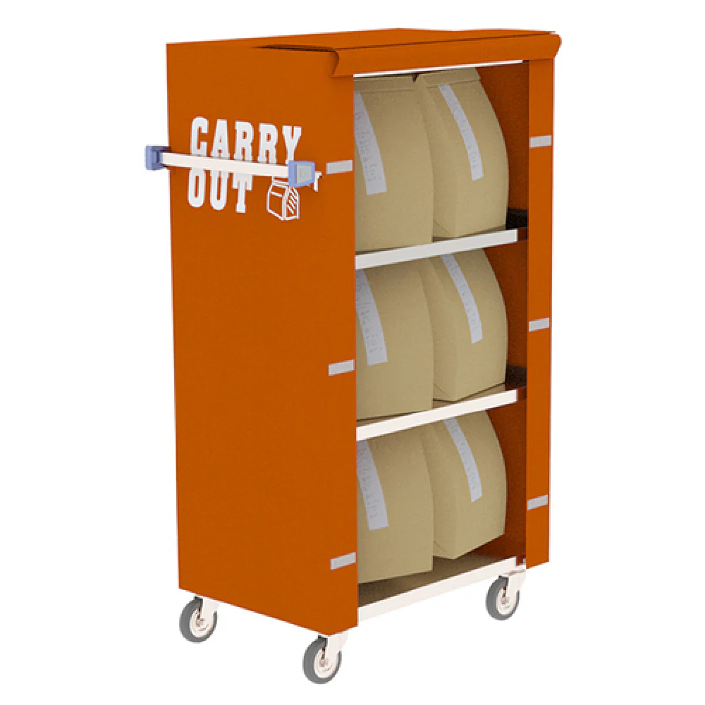Lakeside 160554 32 Inch Carry Out Pick Up Cart with 3 Solid Shelves Orange Cover Stainless Steel Lakeside 160554 32 Inch Carry Out Pick Up Cart with 3 Solid Shelves Orange Cover Stainless Steel