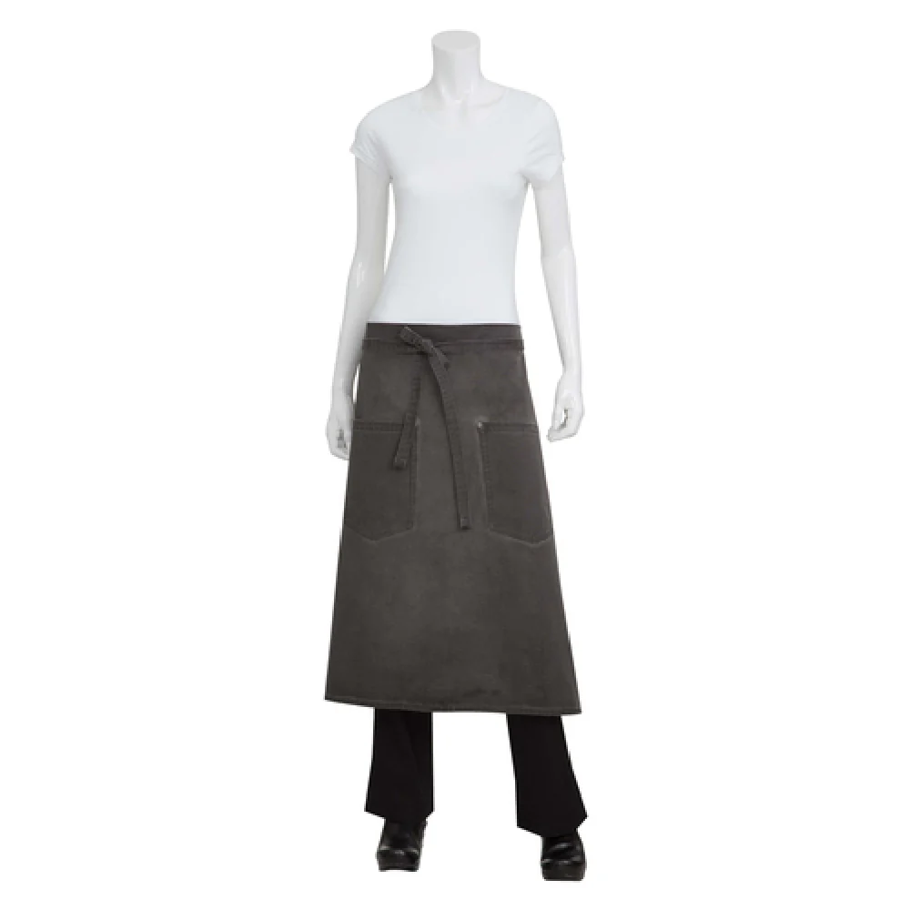 Chef Works ALWAQ024PEW0 31 Inch Waist Apron Grommets for Ties Cotton Gray