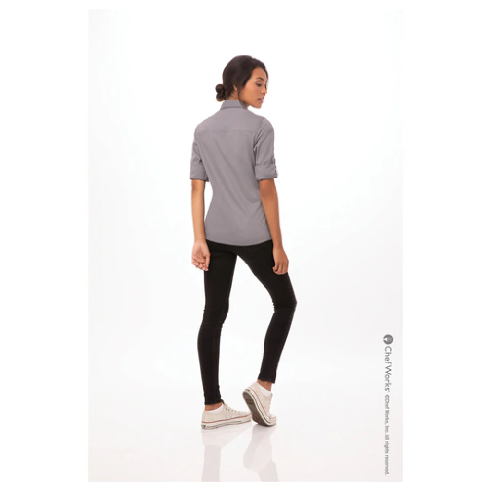 Chef Works WPDSGRY3XL Women's Shirt 3XL Long Sleeve Gray with Roll-up Cuffs Chef Works WPDSGRY3XL Women's Shirt 3XL Long Sleeve Gray with Roll-up Cuffs