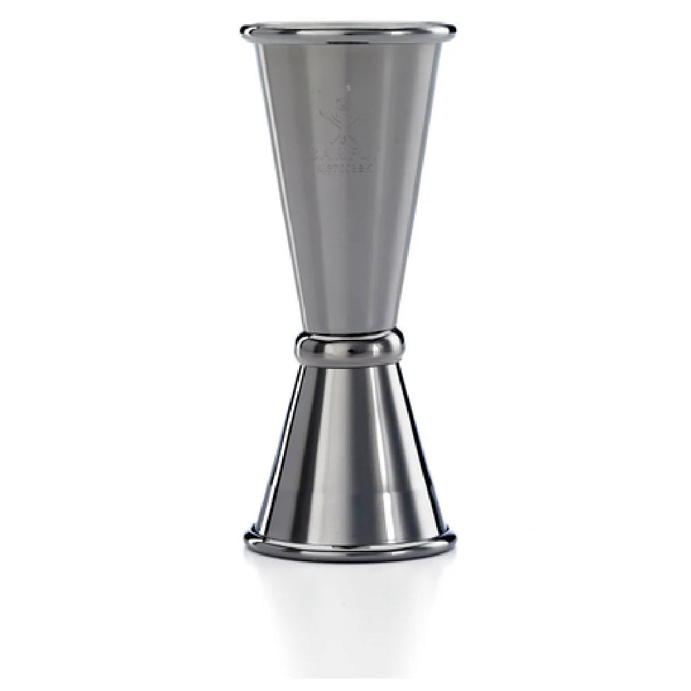 Mercer Culinary M37003BK 1 Oz. and 1-1/2 Oz. Gas Jigger Stainless Steel Gun Metal Black Finish with Internal Marking Lines