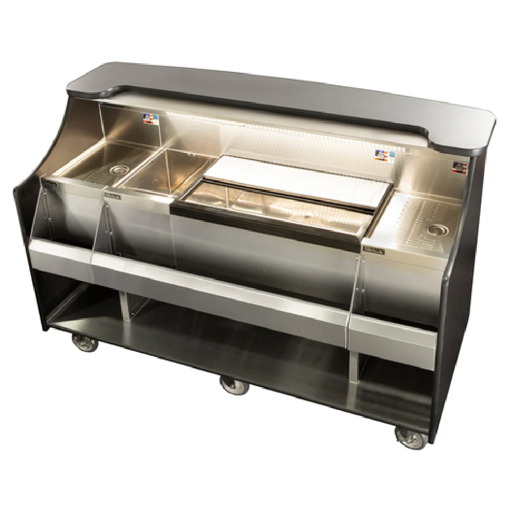 Perlick MOBS-66TS 66 Inch Mobile Bar 30 Inch Ice Chest Locking Casters Stainless Steel and Laminated Wood