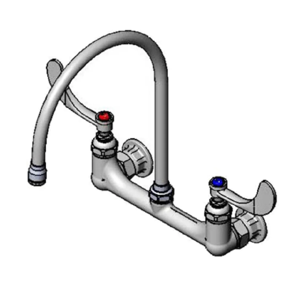 T&S Brass B-0230-135X-WH4 Wall Mount Pantry Mixing Faucet 9 Inch Swivel Gooseneck and Wrist Handles