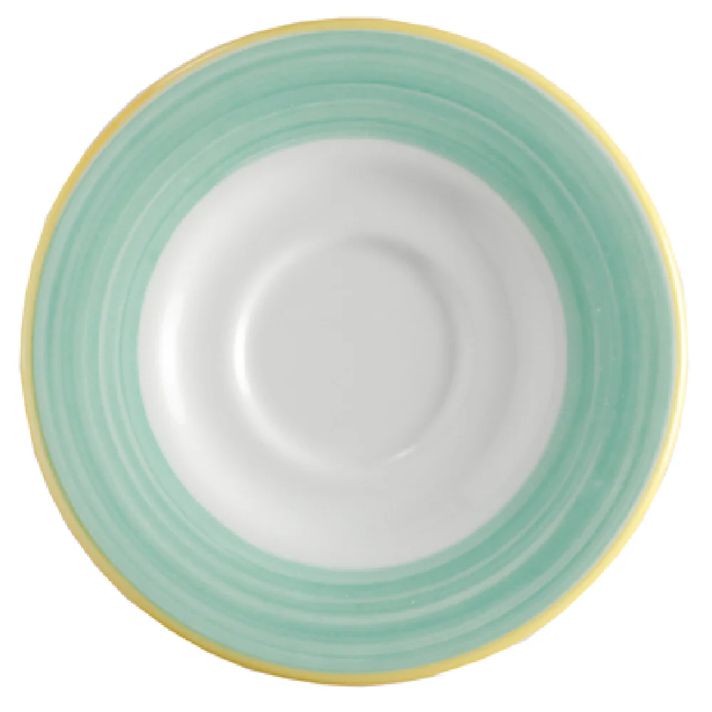 GET Enterprises PA1603900124 5 Inch Round Saucer Porcelain Yellow Edge GET Enterprises PA1603900124 5 Inch Round Saucer Porcelain Yellow Edge