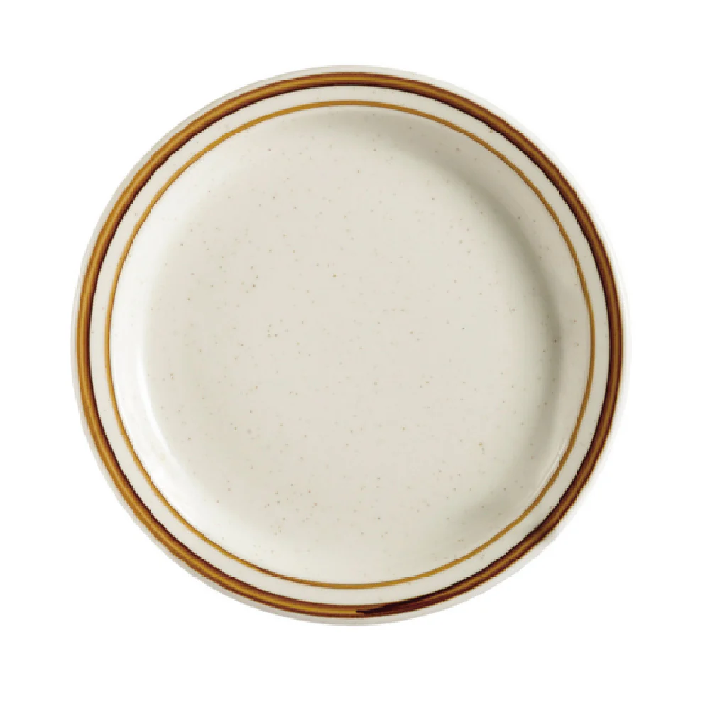 CAC China AZ-7 7-1/8 Inch Diameter Round Plate Ceramic Narrow Rim with Brown Finish