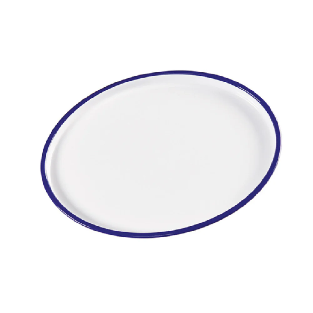 Cal Mil 3482-15 12 Inch Oval Serving Tray White Melamine Enamelware Blue