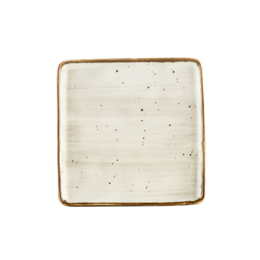 CAC China TUS-SQ8-BGE 8-1/4 Inch Square Plate with Reactive Glaze Desert Beige