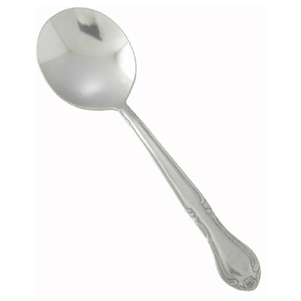 Winco 0004-04 6 Inch Bouillon Spoon Heavy Weight Vibro Finish 18/0 Stainless Steel