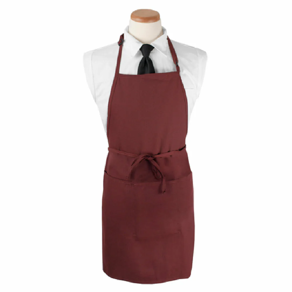 John Ritzenthaler Company 3PBIAELBG 26 Inch Bib Apron Burgundy Polyester 4 Pockets with Adjustable Neck Strap
