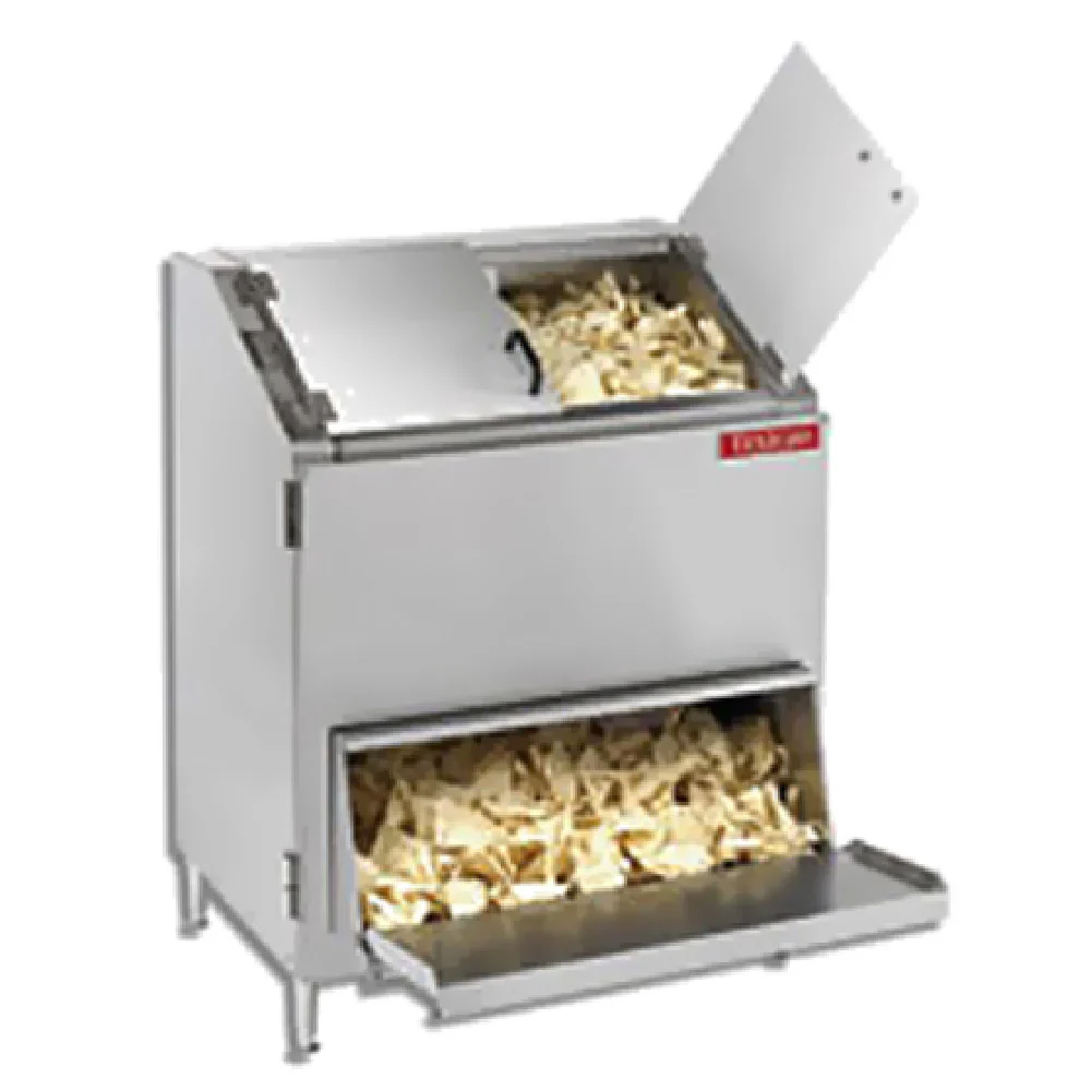 Texican Specialty TCD-1 29 Inch Tortilla Chip Dispenser countertop 44 Gallon Capacity stainless steel with top load and convection style