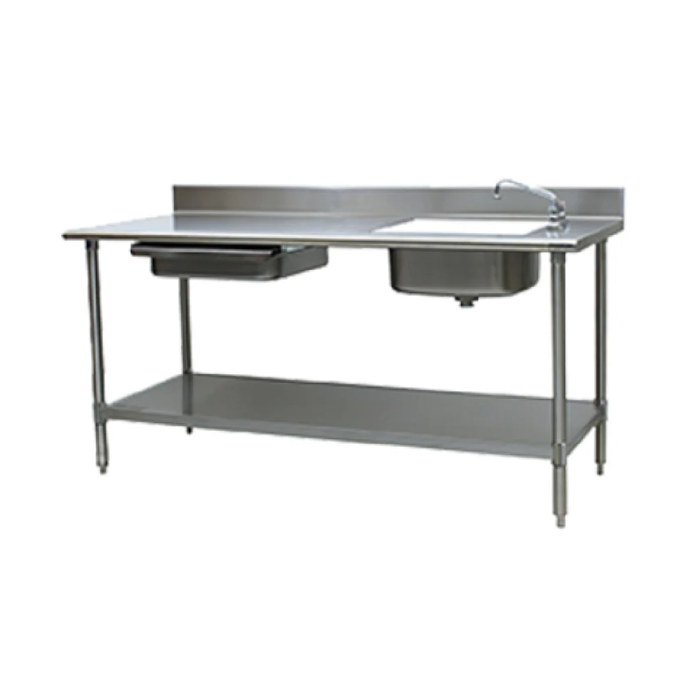 Eagle PT 3096-R 96 Inch Work Table with Prep Sink 14 Gauge Stainless Steel