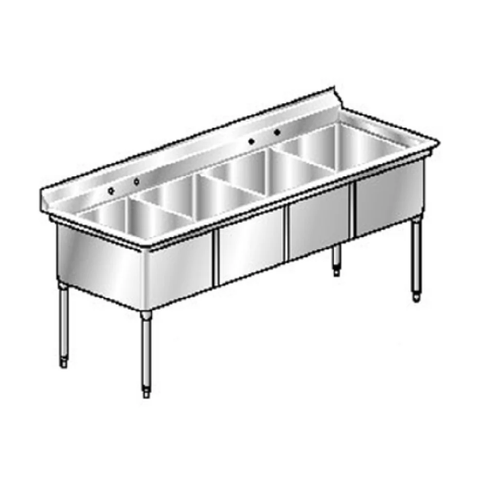 AERO Manufacturing 3F4-3024 101 Inch Delux Sink Four Compartment 16 Gauge Stainless Steel with Backsplash