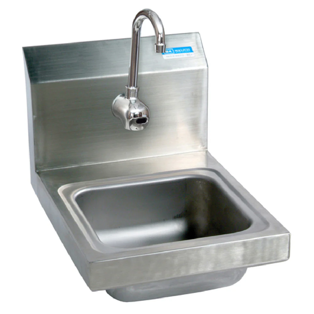 BK Resources BKHS-W-SS-1-P-G 9 Inch Space Saver Hand Sink Wall Mounted Stainless Steel with Sensor Faucet