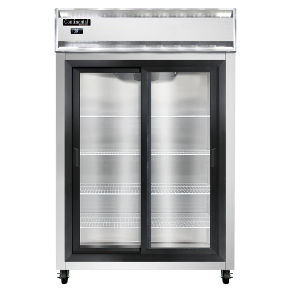 Continental Refrigerator 2RNSGD 52 Inch Refrigerator Reach-in Display Two Section Aluminum Front and Interior with Sliding Glass Doors