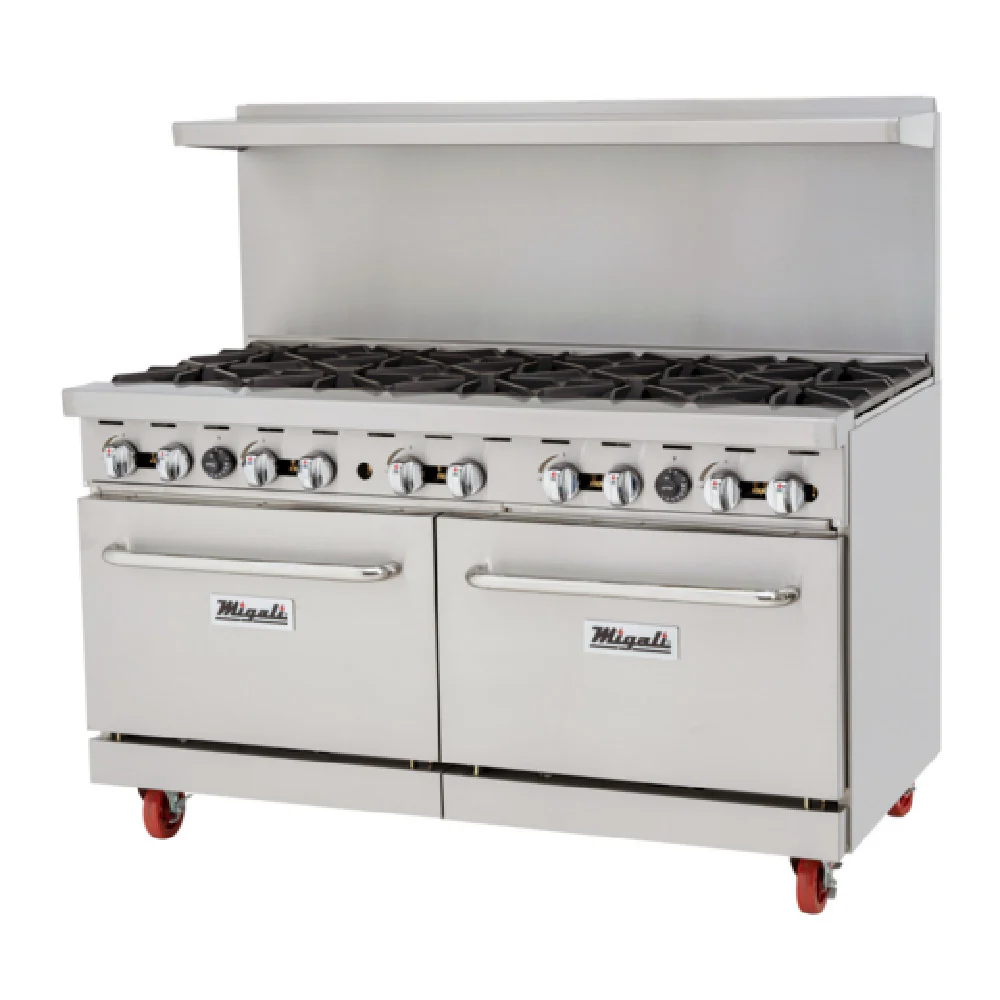 Migali Industries C-RO10-LP 60 Inch Gas Range with (10) 23000 BTU Burners and (2) 27000 BTU Ovens Migali Industries C-RO10-LP 60 Inch Gas Range with (10) 23000 BTU Burners and (2) 27000 BTU Ovens