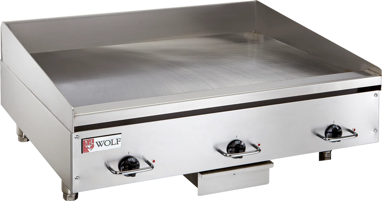 Wolf WEG36E_208/60/1 36 Inch Electric Griddle Countertop Stainless Steel with Grease Trough Wolf WEG36E_208/60/1 36 Inch Electric Griddle Countertop Stainless Steel with Grease Trough