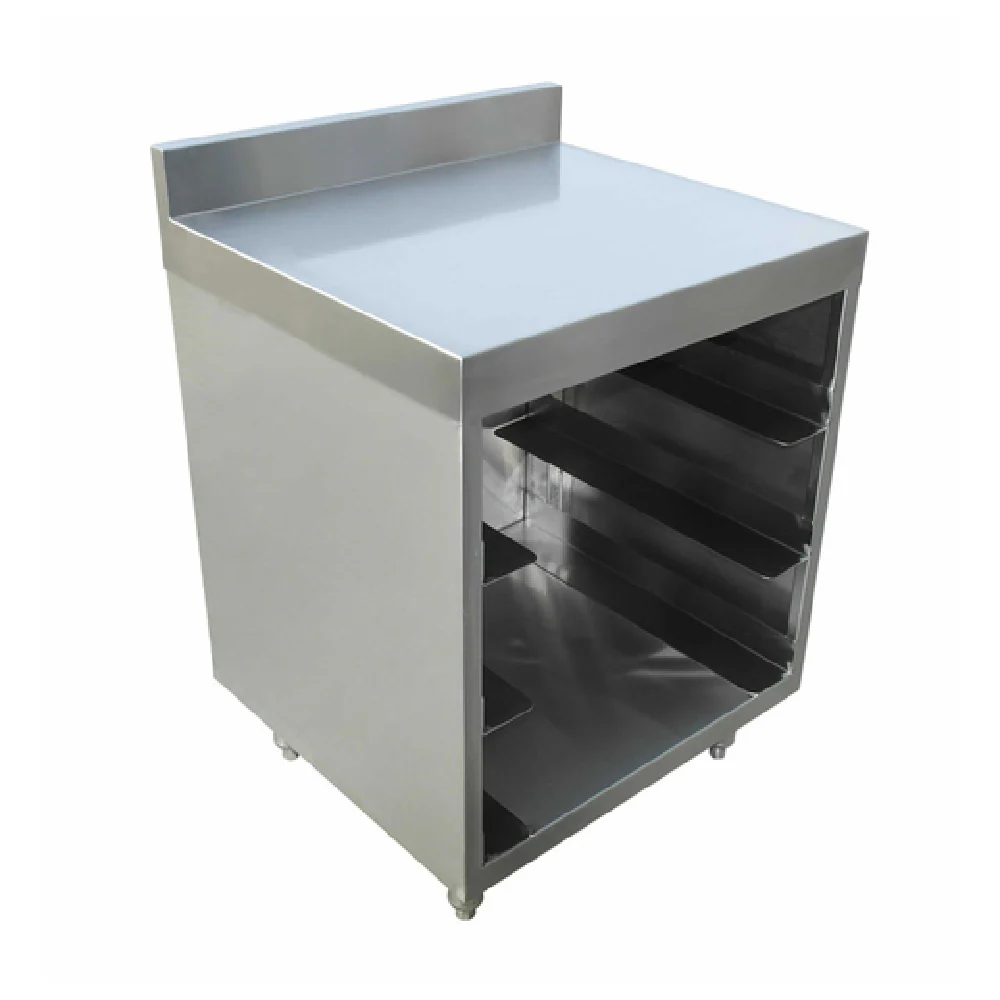Omcan 44595 24 Inch Open Front Glass Rack Storage Unit with Backsplash Stainless Steel