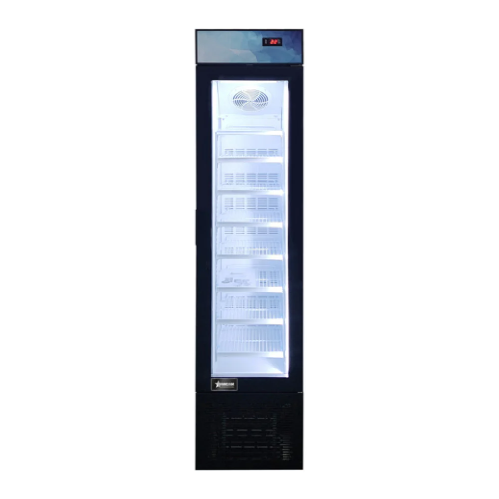 Omcan 47242 16 Inch 3.7 cu ft Slim Display Freezer Reach-in Black Metal Shelves