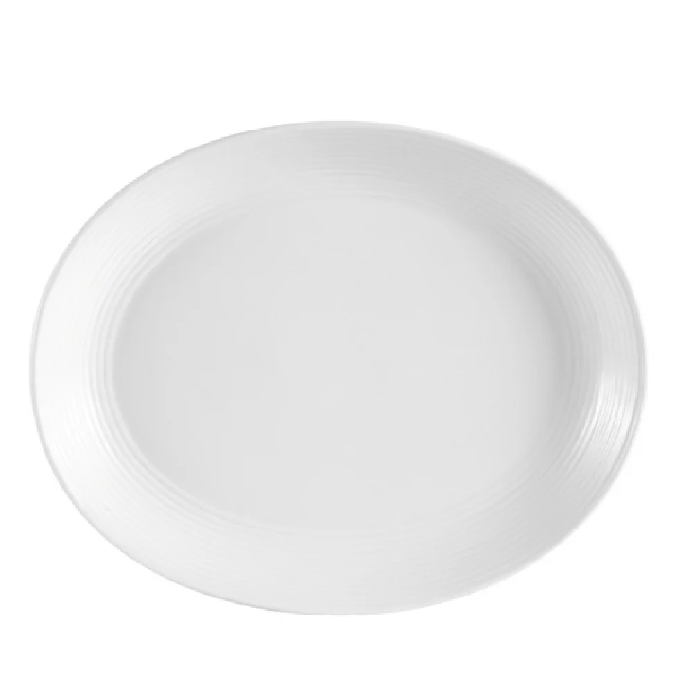 CAC China CBS-12C 10-1/2 Inch Oblong Coupe Platter with Embossed Rim Porcelain