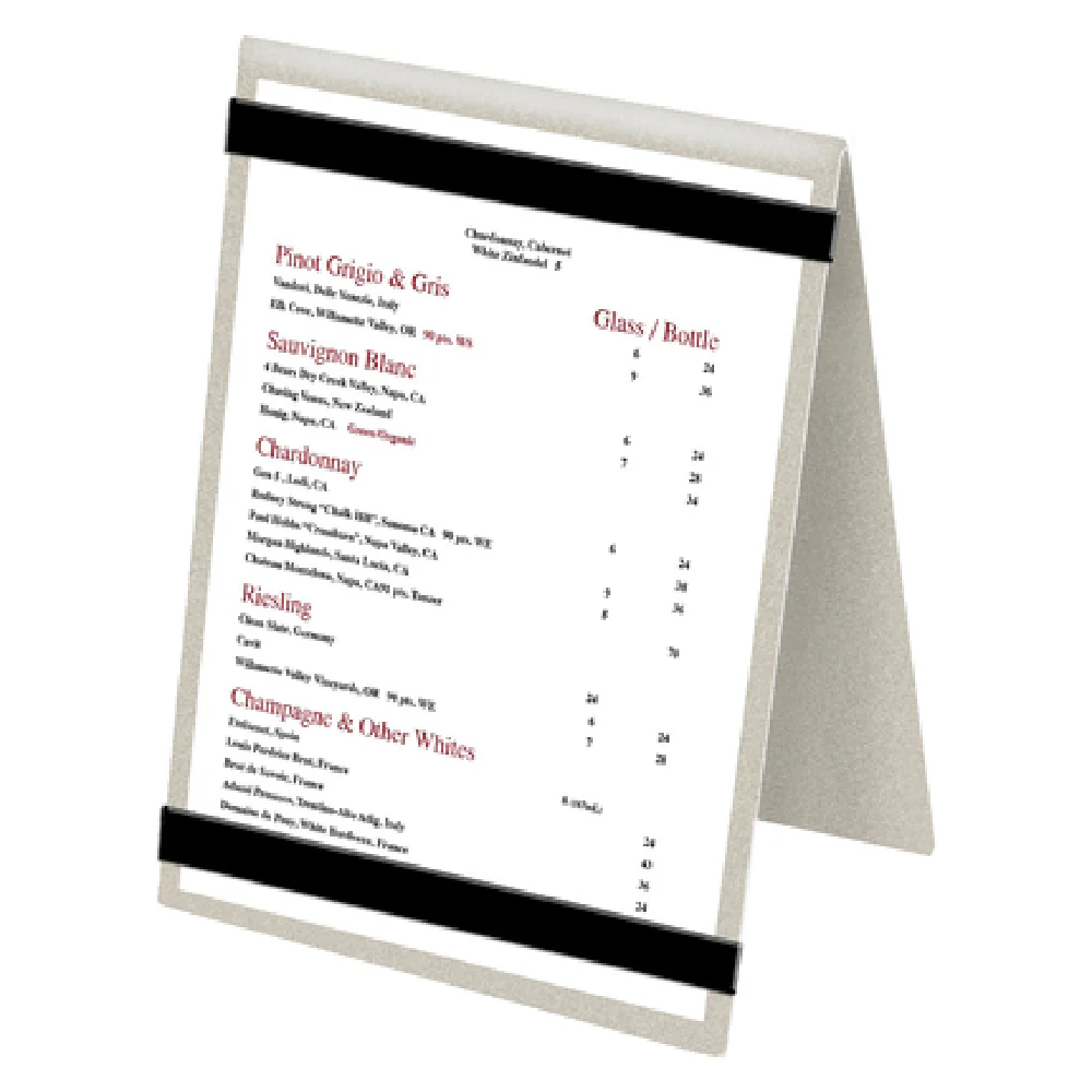 Menu Solutions MTDBL-57-RB_BRUSH 5 Inch x 7 Inch Double Sided Table Tent Aluminum and Contemporary Design Menu Solutions MTDBL-57-RB_BRUSH 5 Inch x 7 Inch Double Sided Table Tent Aluminum and Contemporary Design