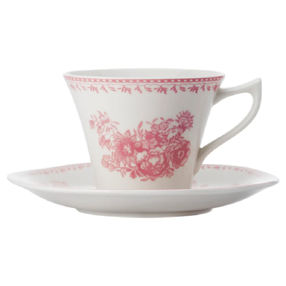 1880 Hospitality L6703052520 6 Oz. Teacup with Handle Pink Floral Porcelain 1880 Hospitality L6703052520 6 Oz. Teacup with Handle Pink Floral Porcelain