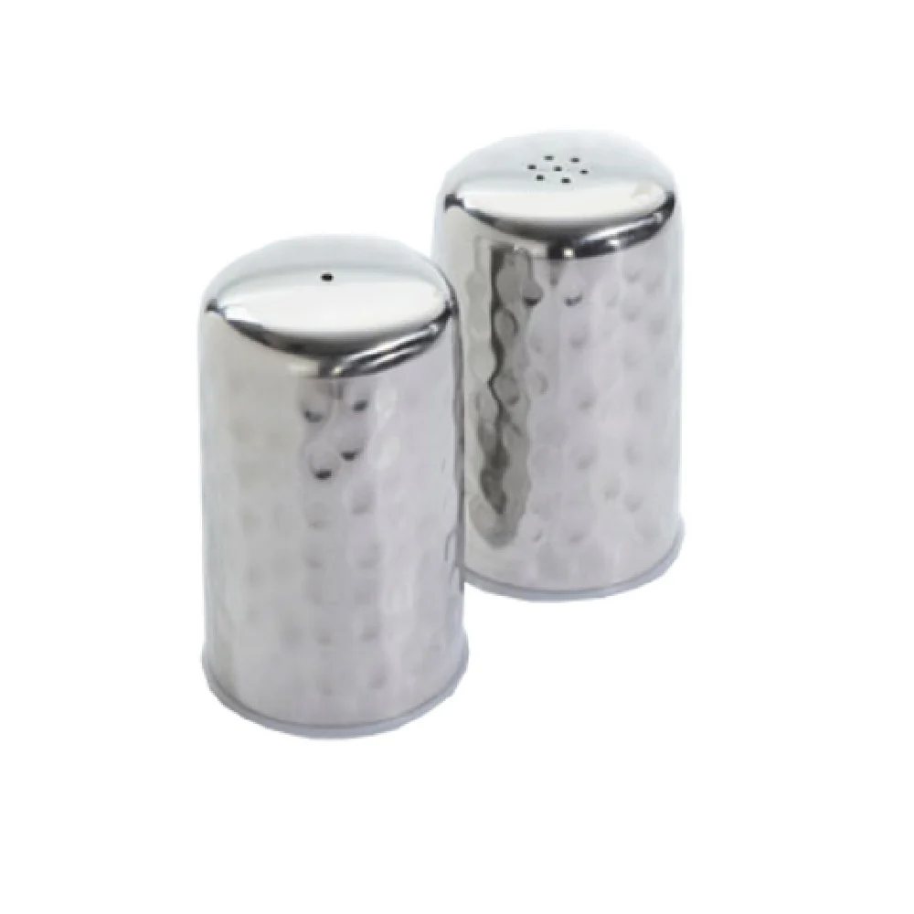 American Metalcraft HMSP2 2 Oz Round Salt and Pepper Shaker Set Stainless Steel Hammered Finish