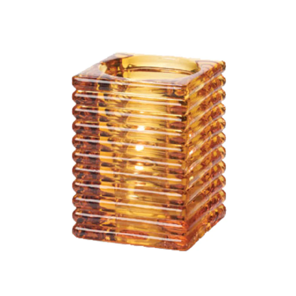 Hollowick 1511A 2-7/8 Inch Candle Lamp Amber Glass Square with Rib Block Design
