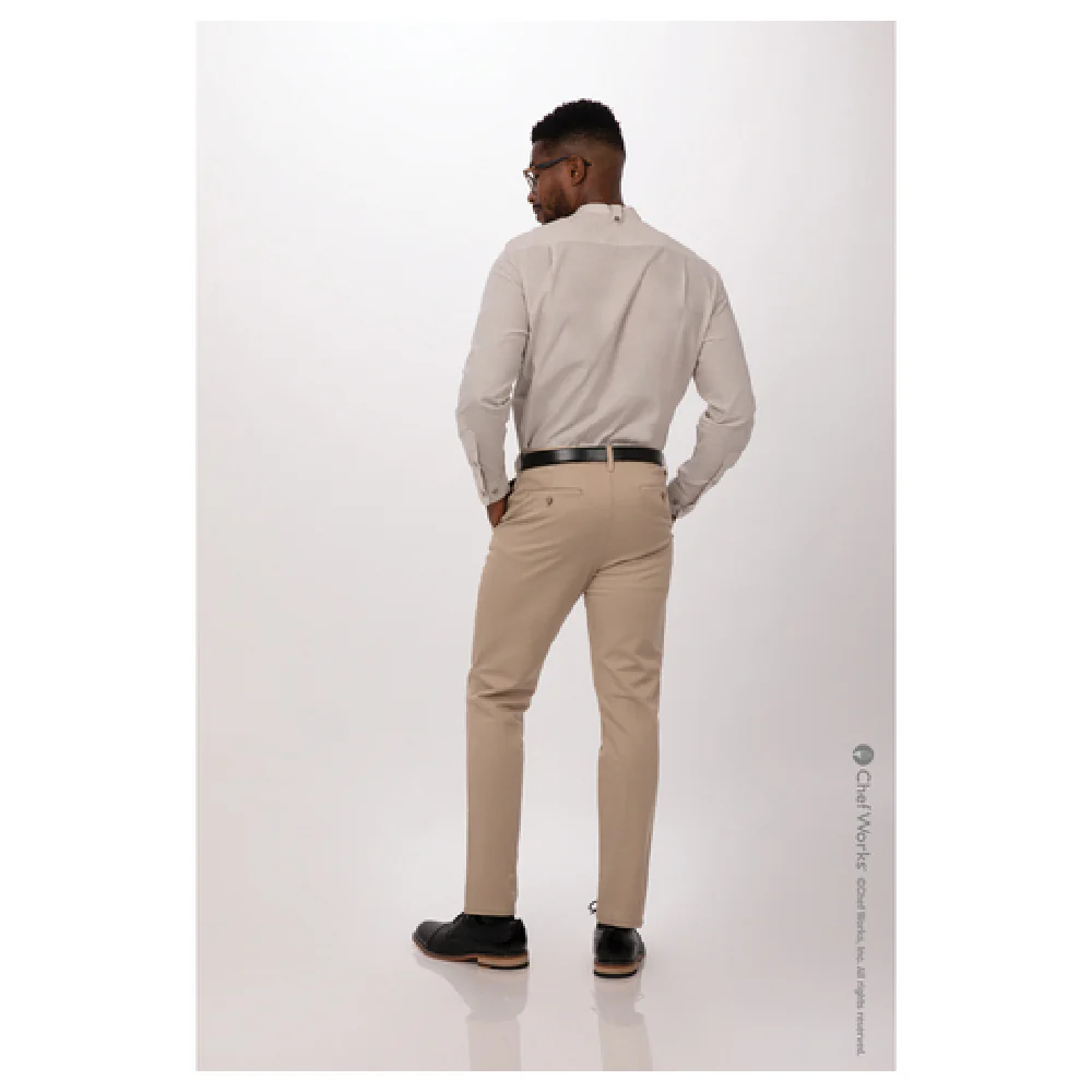 Chef Works SFB02NATL Large Men's Dress Shirt Roll-up Long Sleeves Khaki Chef Works SFB02NATL Large Men's Dress Shirt Roll-up Long Sleeves Khaki