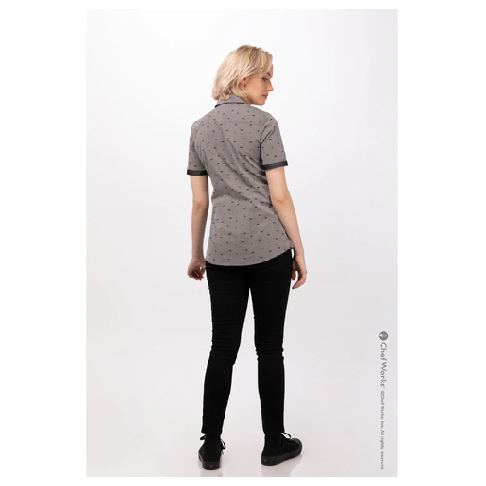 Chef Works SHC10W-GRY-2XL Women's Omaha Shirt 2XL Short Sleeve Gray Poly Cotton Chef Works SHC10W-GRY-2XL Women's Omaha Shirt 2XL Short Sleeve Gray Poly Cotton