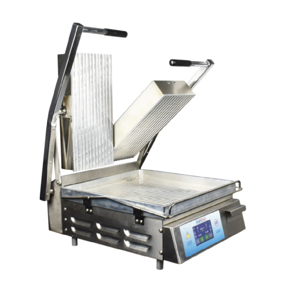 DoughXpress DXP-PS-1577 120V 15 Inch Grooved Panini Grill Electric with Steel Construction