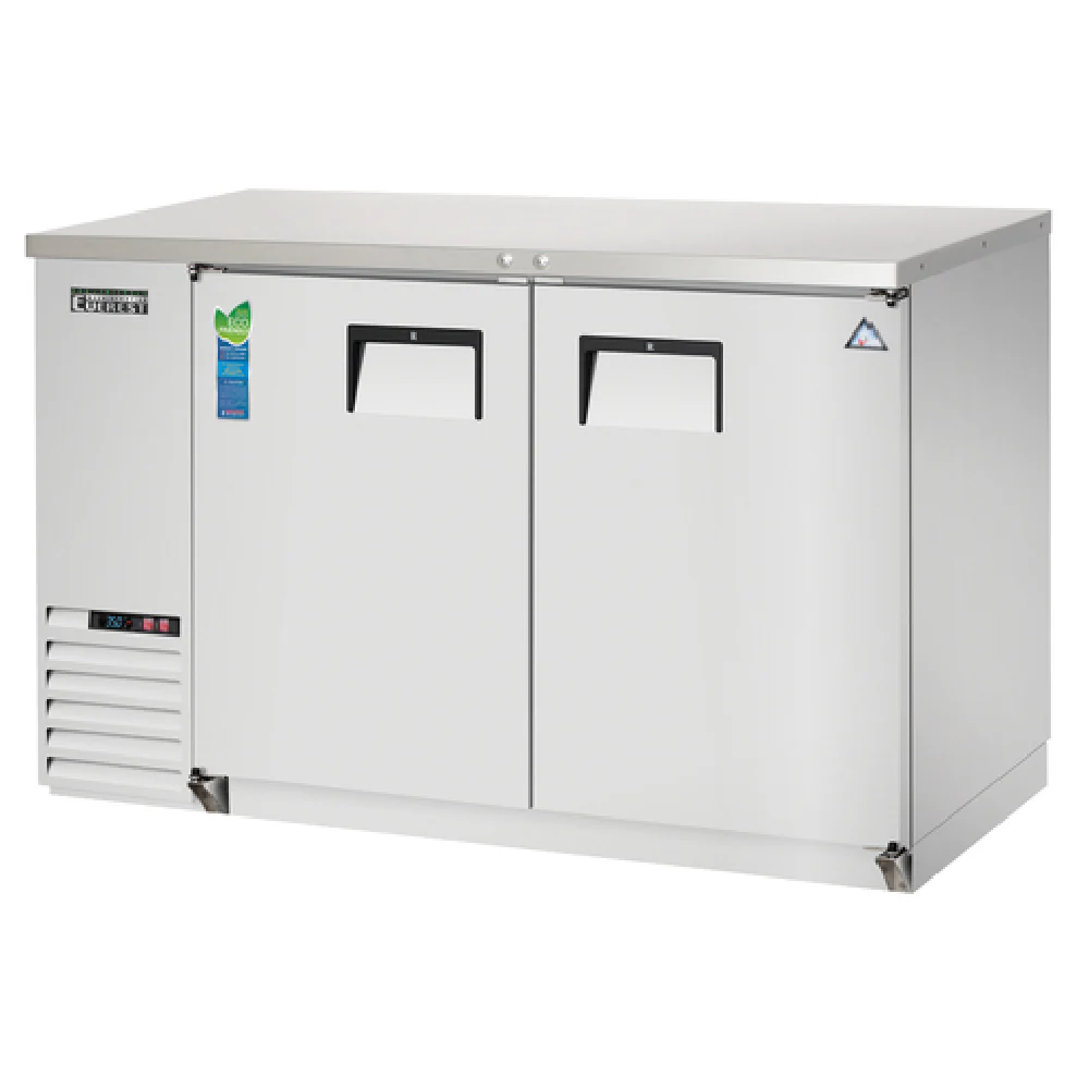 Everest Refrigeration EBB48-SS 49 Inch Back Bar Refrigerator 14 Cu Ft Stainless Steel 2 Section Locking Doors with Adjustable Shelves 1557 BTU