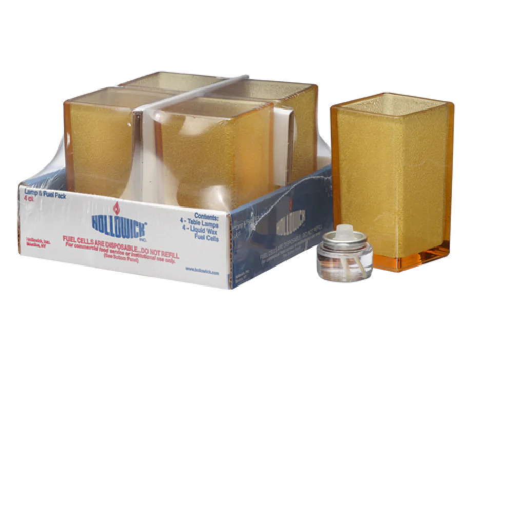 Hollowick 6109AJ-4 2-1/2 Inch Square Votive Lamp with Amber Jewel Accents