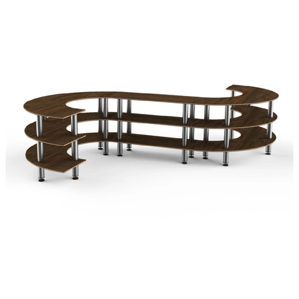 MGCMSB02WSXF 141 Inch Mogogo Buffet Solutions Modular Serving Station 3 Tier Bengali Mango Wood Brushed Stainless Steel Legs