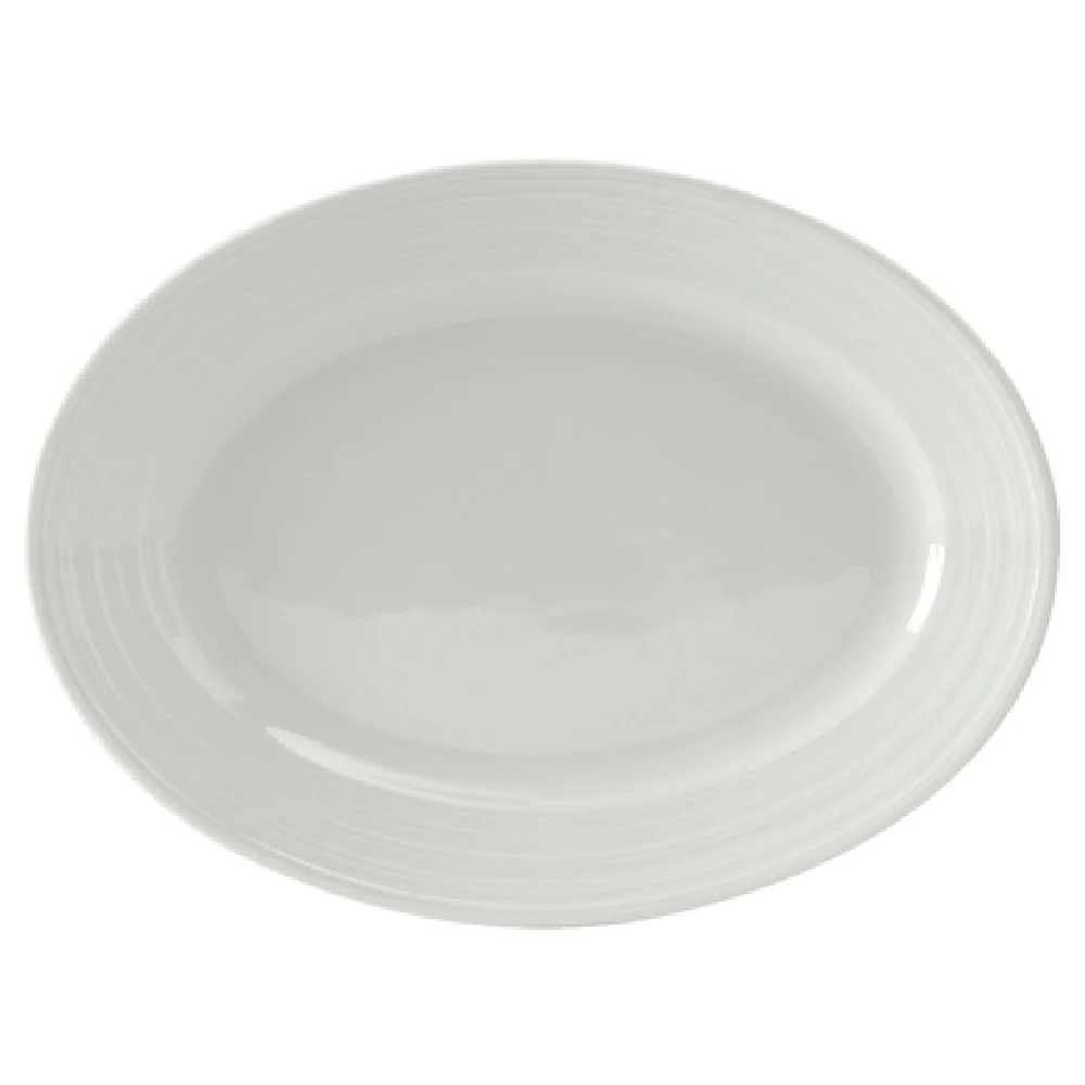 Tuxton FPH-125 12 Inch Oval Platter Lead Free Embossed Rim Porcelain White