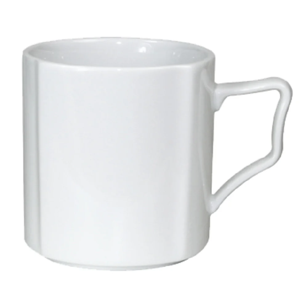 International Tableware RA-23 8 Oz Cup Porcelain Round Bright White with Handle Stackable