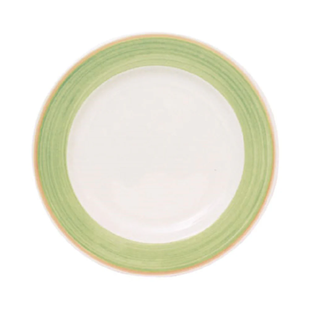 Tableware Solutions USA 55COGRE004 6-3/4 Inch Diameter Round Plate Scratch Resistant Oven and Microwave Safe White with Green Rim